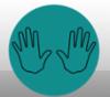 Hands graphic only label, adh vinyl, blk/ teal, 10" round