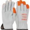 PIP® Economy Grade Top Grain Cowhide Leather Drivers Glove, Keystone Thumb, Hi Viz Fingertips, "Watch Your Hands" Logo, MD