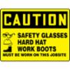 Accuform® Contractor Preferred Signs, "Caution Safety Glasses Hard Hat Work Boots Must Be Worn On This Job Site", Contractor Preferred Plastic, 18" x 24"