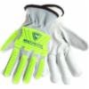 West Chester® Top Grain Leather Drivers Glove w/ Split Cowhide Back, Keystone Thumb, and Hi-Viz Impact TPR, SM, 72/cs