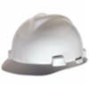 MSA Standard V-Gard® Type I Slotted Hard Hat w/ 4pt Fas-Trac® III Ratchet Suspension, White, LG, PRAXAIR logo<br />
