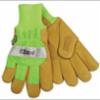 Kinco® High Visibility Pigskin Leather Safety Gloves, Knit Wrist, Waterproof, Green, MD