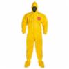 DuPont™ Tychem® 2000 Coverall, Standard Fit Hood, Storm Flap, Elastic Wrists, Attached Socks, Storm Flap with Adhesive Closure, Bound Seams, Yellow, Large, 12/CS