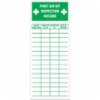First Aid Inspection Record Label, Adhesive Vinyl, Green on White, 6" x 2", 5/Pack