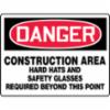 Accuform® Contractor Preferred Signs, "Danger Construction Area Hard Hats and Safety Glasses Required Beyond This Point", Contractor Preferred Plastic, 7" x 10"