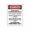 OSHA Danger Safety Sign: "Respirable Crystalline Silica - May Cause Cancer - Causes Damage To Lungs - Wear Respiratory Protection In This Area" Sign, Portrait, Black/Red/White, 20" x 14"