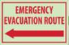 "EMERGENCY EVAC. ROUTE-" 12x18, Red On Glow, Left Arrow