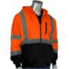 ANSI Type R Class 3 Black Bottom Zip Front Hooded Sweatshirt, Orange, LG