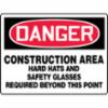 Accuform® Contractor Preferred Signs, "Danger Construction Area Hard Hats and Safety Glasses Required Beyond This Point", Rust-Proof Contractor Preferred Aluminum, 7" x 10"