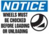 "NOTICE WHEELS MUST BE -" Aluminum Sign, 10" x 14"