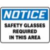 Accuform® Contractor Preferred Signs, ''Notice Safety Glasses Required In This Area'', All-Purpose Contractor Preferred Vinyl, 18" X 24"