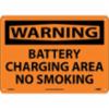 " WARNING BATTERY CHARGING-" sign, rigid plastic, 10" x 14"