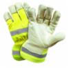 Insulated Premium Grain Pigskin Leather Palm Gloves w/ Hi-Viz Yellow & Relfective Back, Safety Cuff, LG