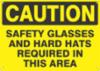 Caution Safety Glasses & Hard Hat Required Sign, al, 10"x14"