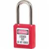 Master Lock® Zenex™ Thermoplastic Safety Padlock, 1-1/2" Shackle, Keyed Alike, Red, Laser Engraved