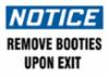 " NOTICE REMOVE BOOTIES" sign plst, bl/ blk on wh, 10"x 14"