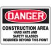 Accuform OSHA Danger Safety Sign: Construction Area - Hard Hats And Safety Glasses Required Beyond This Point, Aluminum, 18" x 24"
