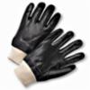 PVC Coated Gloves w/ Knit Wrist & Rough Grip Finish, 11" Length, Black