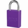 American Lock Anodized Aluminum Safety Padlock, 1" Shackle, Keyed Alike, Purple, Laser Engraved