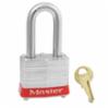 Master Lock 1-1/2" Laminated Steel Safety Padlock, Keyed Alike, Red