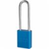 American Lock Anodized Aluminum Safety Padlock, 1-1/2" Wide x 3" Tall Shackle, Keyed Alike, Blue, Laser Engraved