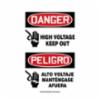 " DANGER HIGH VOLTAGE KEEP OUT" Sign, Spanish Bilingual, Adhesive Vinyl, 10" x 7"