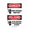 " DANGER HIGH VOLTAGE KEEP OUT" Sign, Spanish Bilingual, Aluminum, 10" x 7"