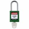 Brady Lock, nylon body, 1.5" steel shackle, GREEN, KD, EA